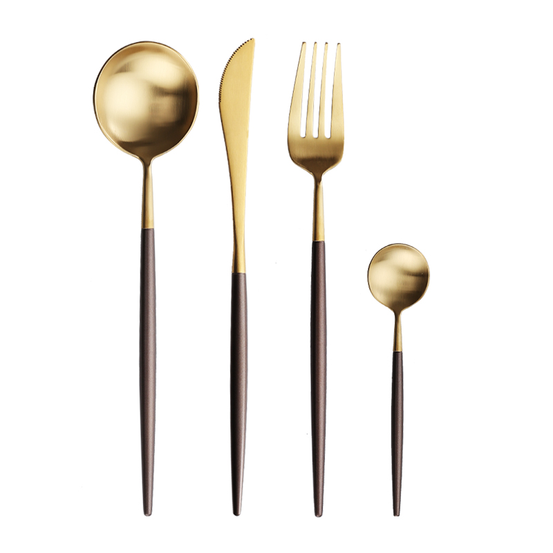 matt gold plated cutlery set for wedding event 